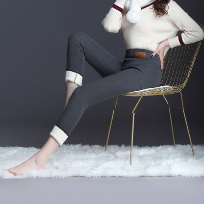Extra-thick Lamb Velvet Leggings For Women's Outer Wear Plus Velvet Thickening Stretch One Plus Fat To Increase Warm Pants