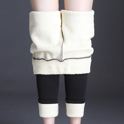 Extra-thick Lamb Velvet Leggings For Women's Outer Wear Plus Velvet Thickening Stretch One Plus Fat To Increase Warm Pants